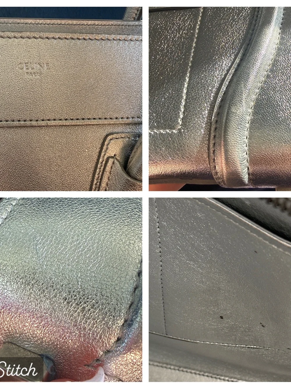 Celine metallic silver leather LUGGAGE Micro tote EUC! 🌟 😍